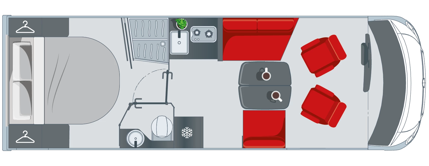 Indelingsplattegrond van de Pilote camper G720FC