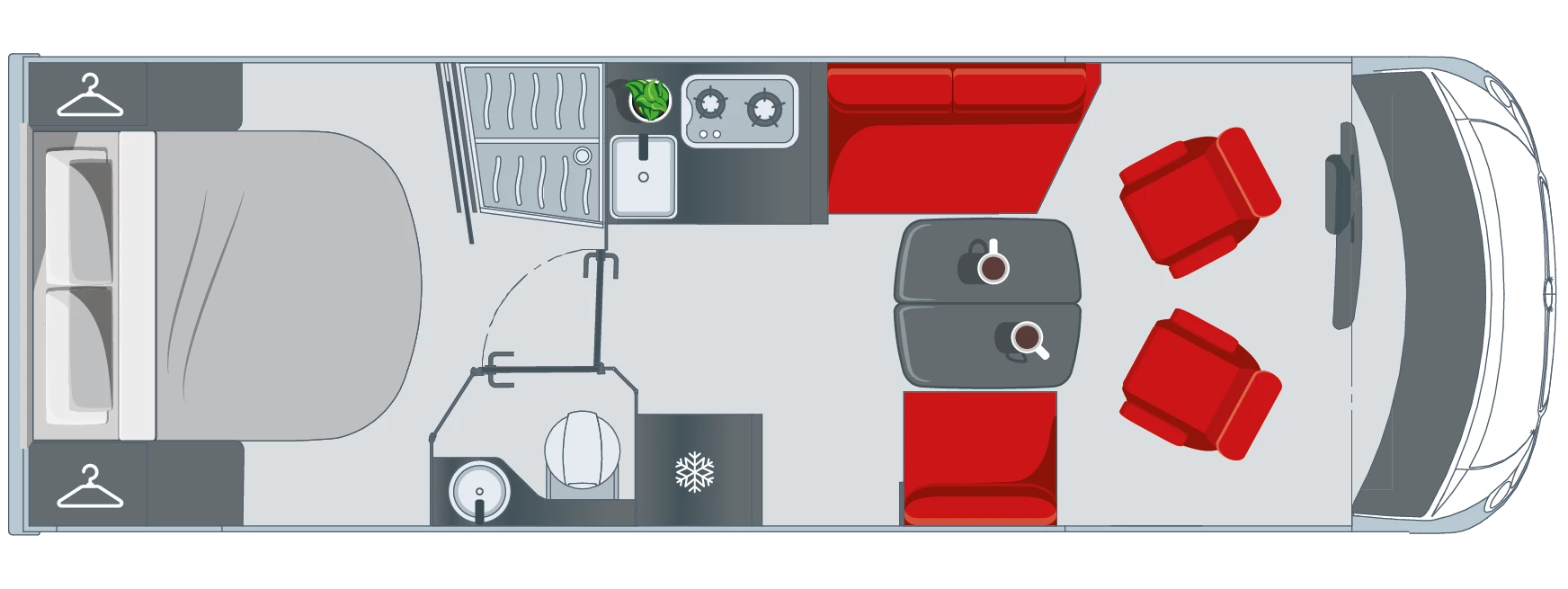 Indelingsplattegrond van de Pilote camper G740FC