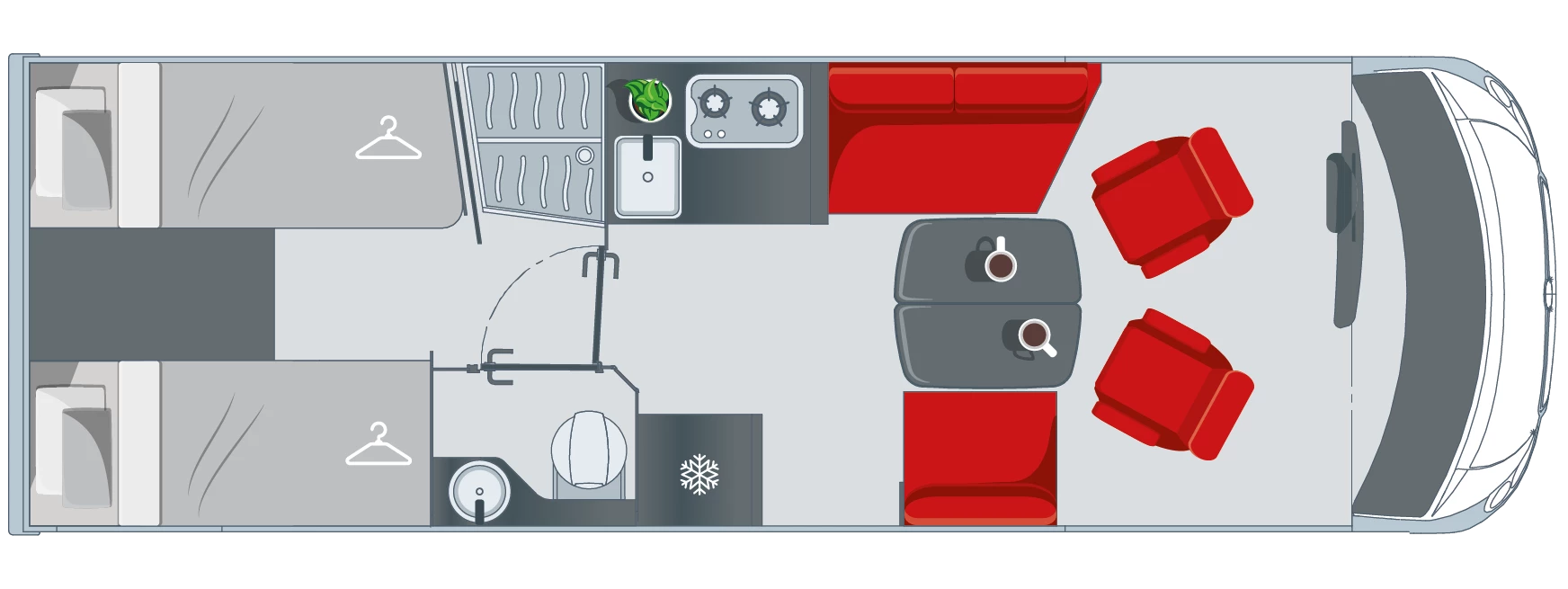 Indelingsplattegrond van de Pilote camper G740FGJ