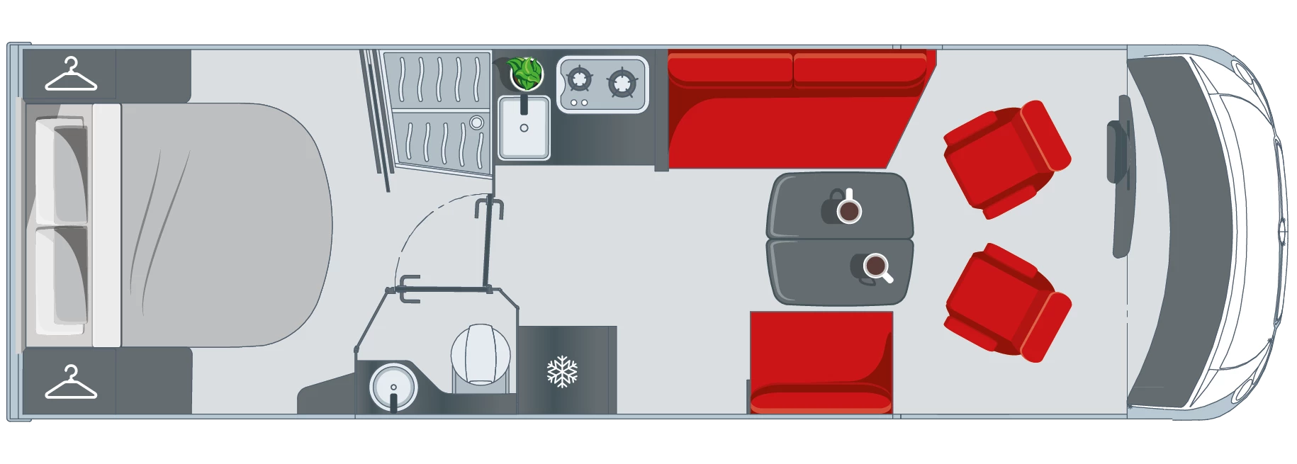 Interior layout plan of the Pilote motorhome G781FC