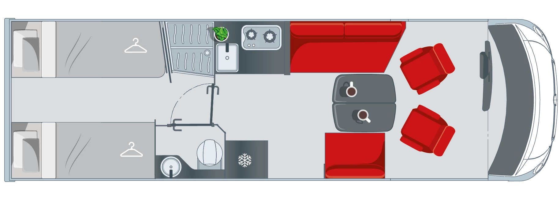 Interior layout plan of the Pilote motorhome G781FGJ