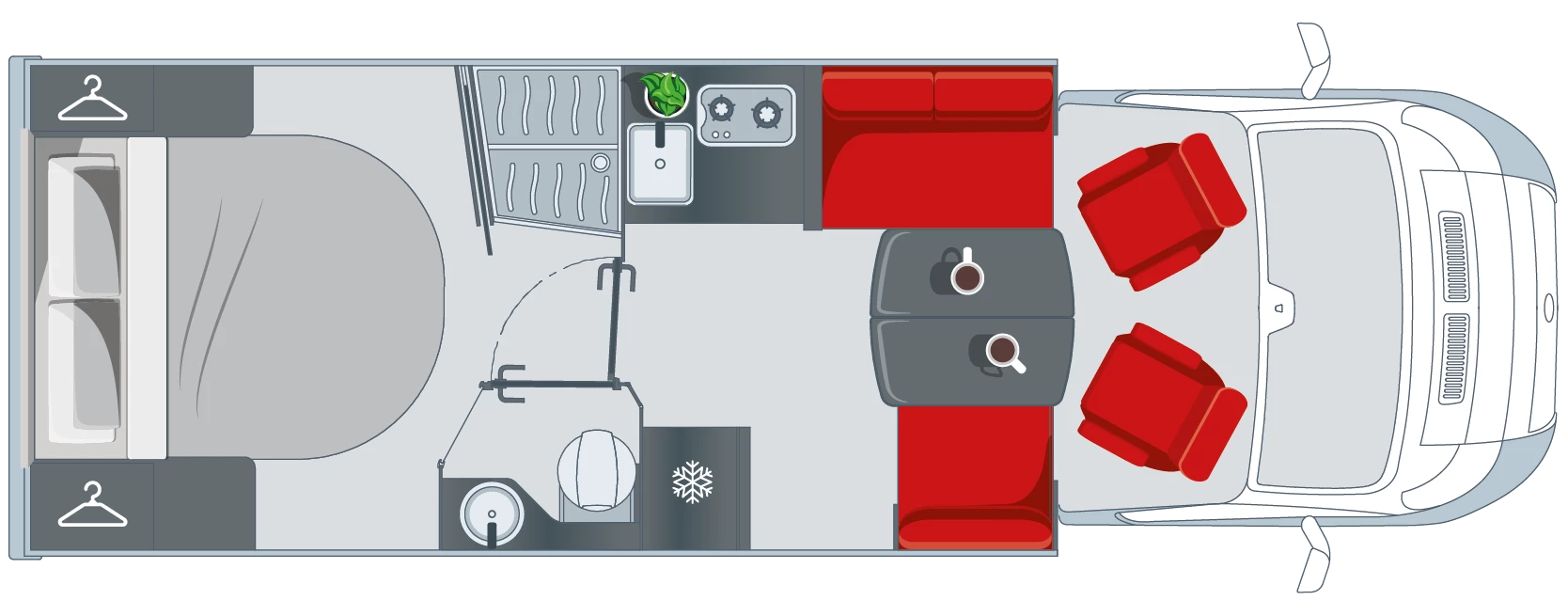 Indelingsplattegrond van de Pilote camper P720FC