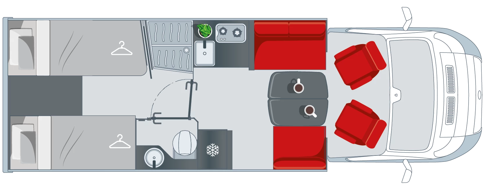 Indelingsplattegrond van de Pilote camper P720FGJ