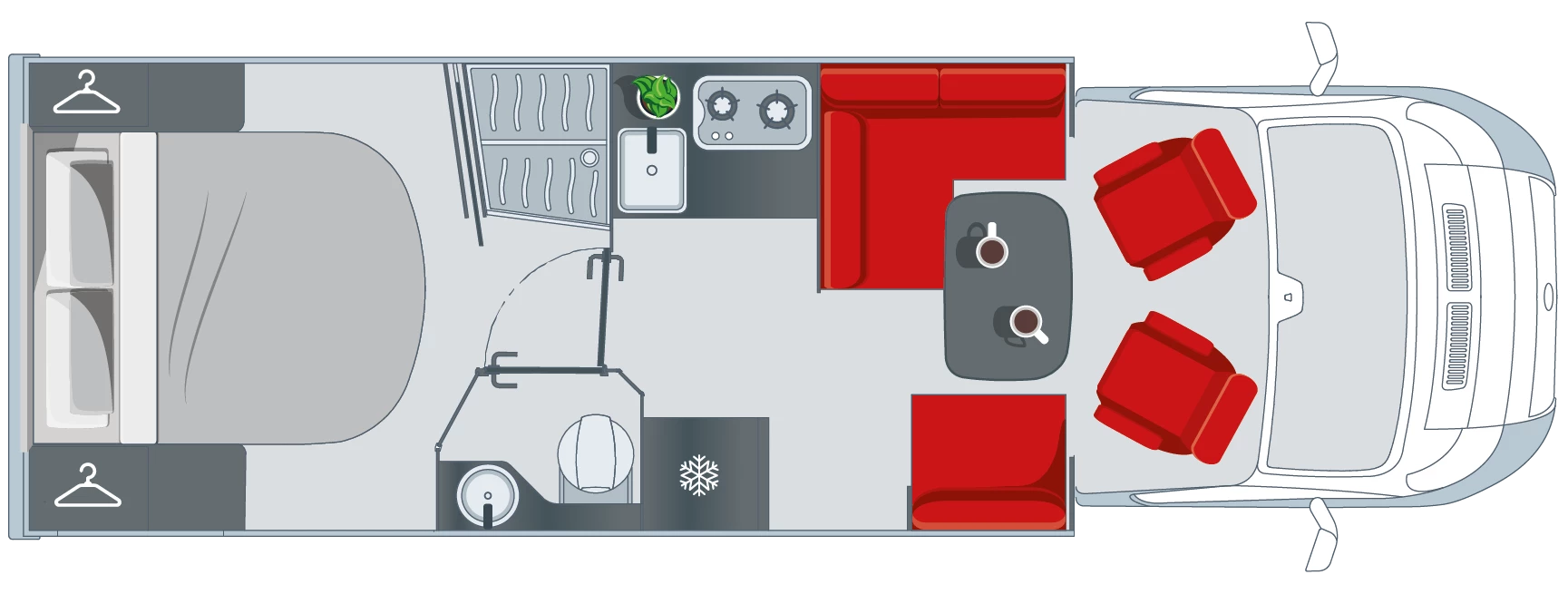 Indelingsplattegrond van de Pilote camper P740C