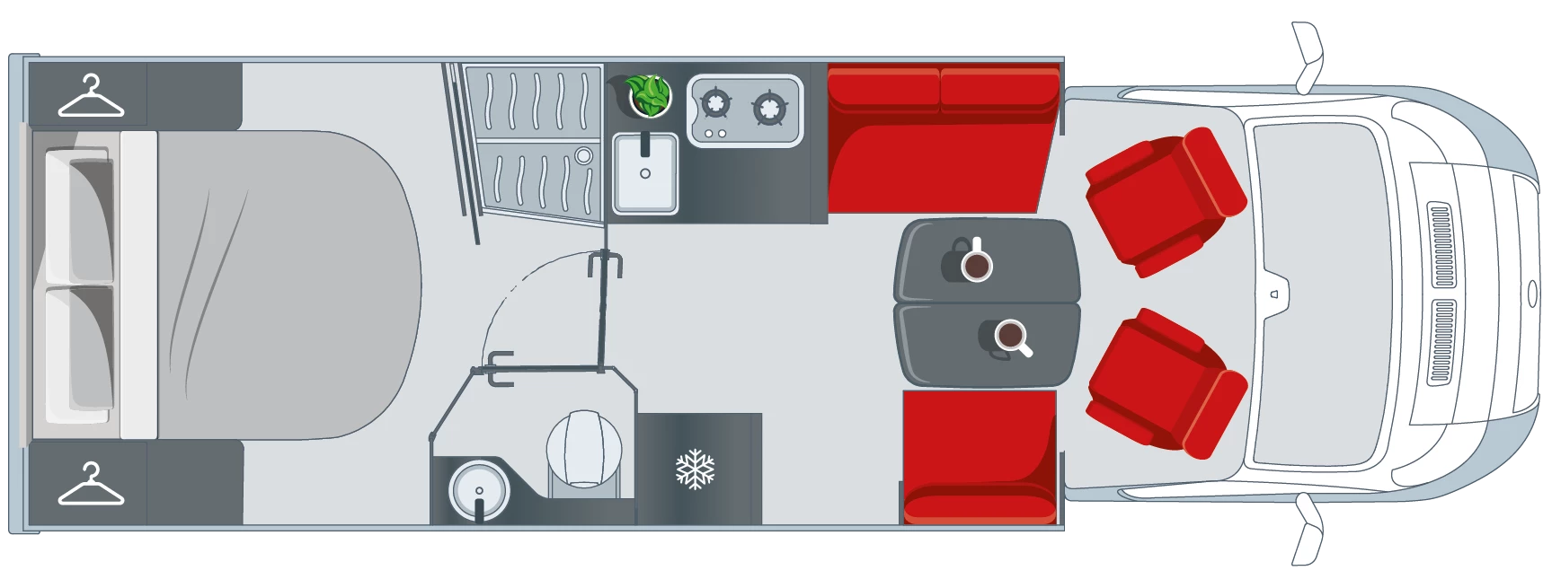 Plan d'implantation intérieur du camping-car Pilote P740FC
