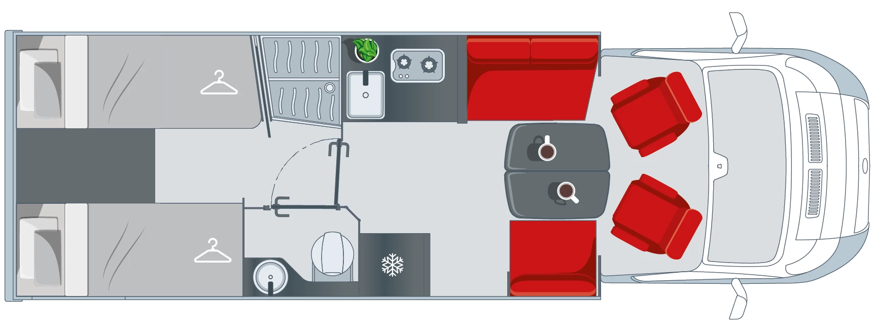 Indelingsplattegrond van de Pilote camper P740FGJ